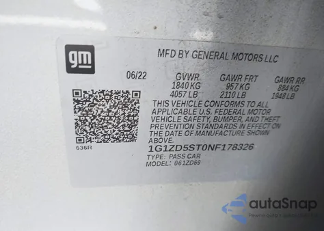 2022 Chevrolet Malibu Fwd Lt z USA, uszkodzony, nr VIN 1G1ZD5ST0NF178326